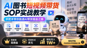 AI图书短视频带货SOP实战教学，手把手带你跑通AI带货掘金之路，高客单高佣金，带货形式多元，轻松月入1W+-红果网创