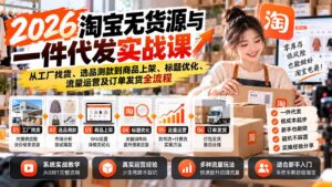 2026淘宝无货源与一件代发实战课:从工厂找货、选品测款到商品上架、标题优化、流量运营及订单发货全流程-红果网创