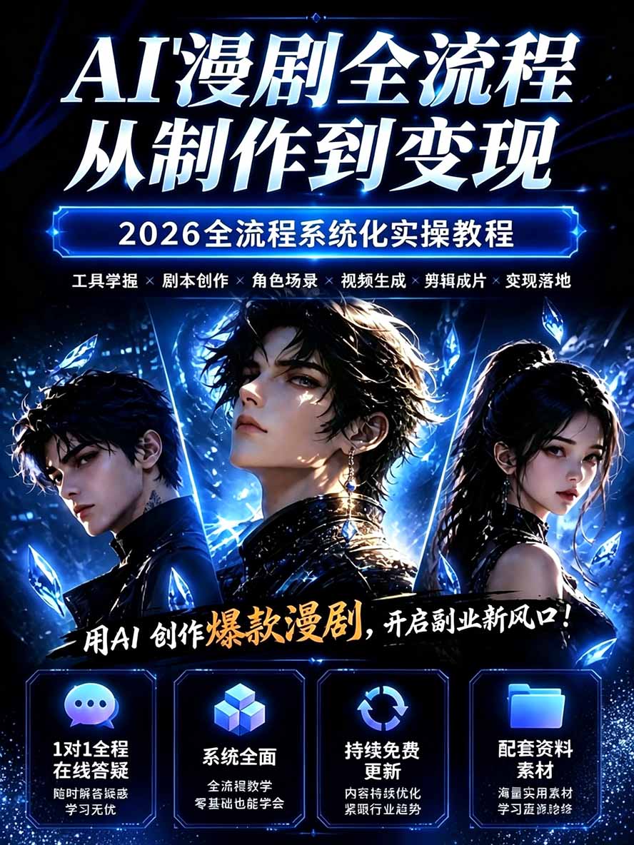 图片[1]-【无水印】2026AI漫剧创作与商业变现掘金营：打通选题→AI编剧→角色场景→自动分镜→视频生成→剪辑发布→运营变现-阿灿学库