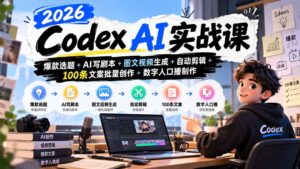 2026Codex AI实战课：爆款选题+AI写剧本+图文视频生成+自动剪辑+100条文案批量创作+数字人口播制作-红果网创