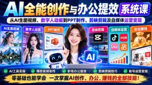 AI全能创作与办公提效系统课：从AI生图视频、数字人动画到PPT制作、剪映剪辑及自媒体运营变现-红果网创