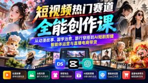 短视频热门赛道全能创作课：从动漫故事、国学治愈、旅行穿搭到AI短剧剪辑、智能体运营与直播电商带货-红果网创