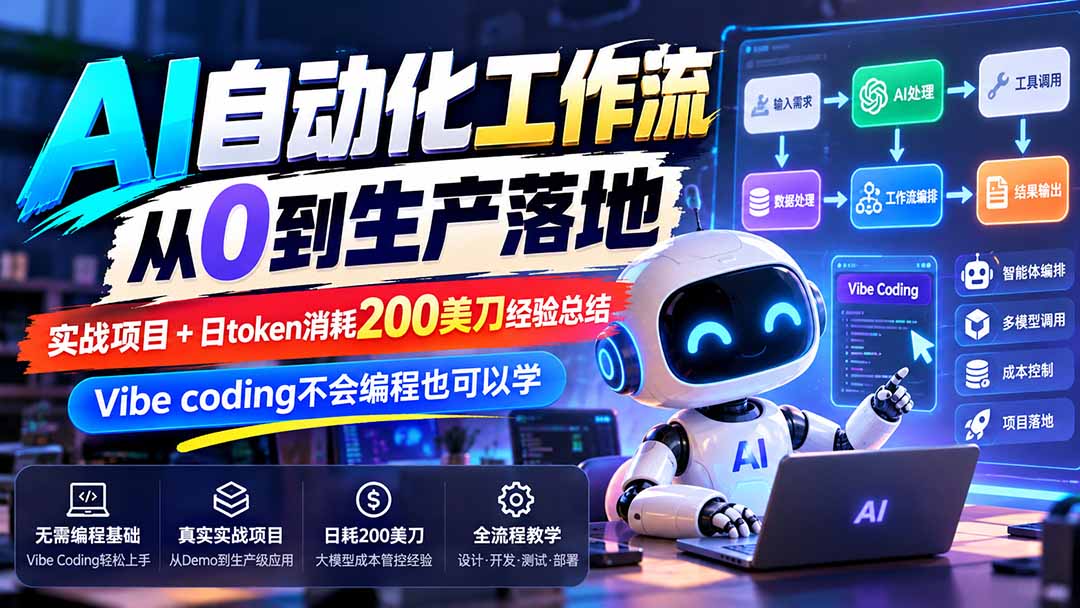 AI自动化工作流从0到生产落地，实战项目+日token消耗200美刀经验总结，Vibe coding不会编程也可以学 - 红果网创-红果网创