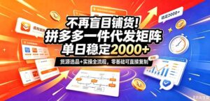 不再盲目铺货！拼多多一件代发矩阵落地攻略，提供优质货源店铺运营全流程，零基础可直接复制-红果网创