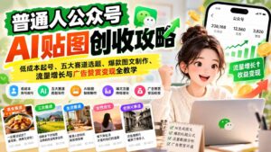 普通人公众号AI贴图创收攻略：低成本起号、五大赛道选题、爆款图文制作、流量增长与广告赞赏变现全教学-红果网创