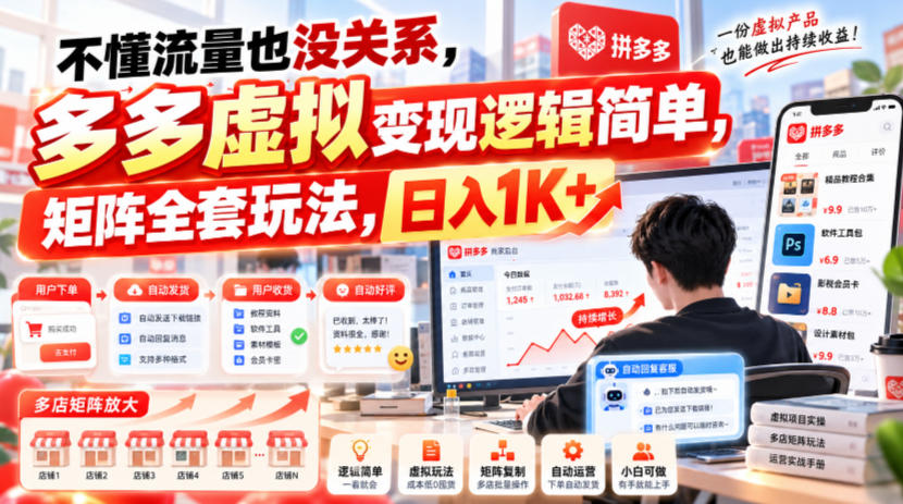 不懂流量也没关系，多多虚拟变现逻辑简单，矩阵全套玩法，日入1K+【揭秘】 - 红果网创-红果网创