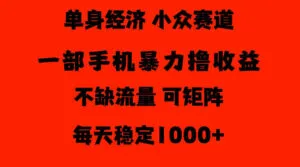 26年暴力单身经济,稳定日入500-1k,不缺流量,流量极大,冷门小众赛道,门槛低小白轻松上手【揭秘】-红果网创