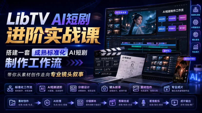 LibTV AI短剧进阶实战课，搭建一套成熟标准化AI短剧制作工作流，带你从素材创作走向专业镜头叙事(更新 - 红果网创-红果网创