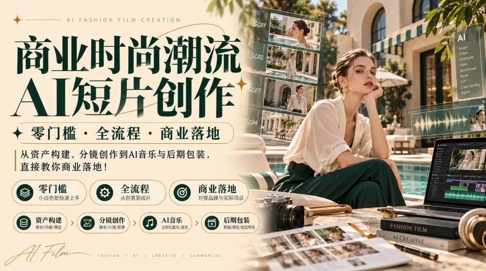 商业时尚潮流AI短片创作｜零门槛・全流程・商业落地，从资产构建、分镜创作到AI音乐与后期包装，直接教你商业落地 - 红果网创-红果网创