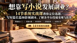 想靠写小说发展副业？14节系统实战课教你定位选题、写短篇长篇和影视剧本，了解各平台投稿变现与出书-红果网创