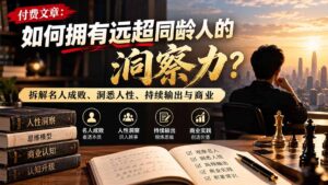 付费文章：如何拥有远超同龄人的洞察力？拆解名人成败、洞悉人性、持续输出与商业实践-红果网创