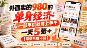 外面卖的980的单身经济，一部手机就能上手干，一天5张+【详细拆解干货】-红果网创