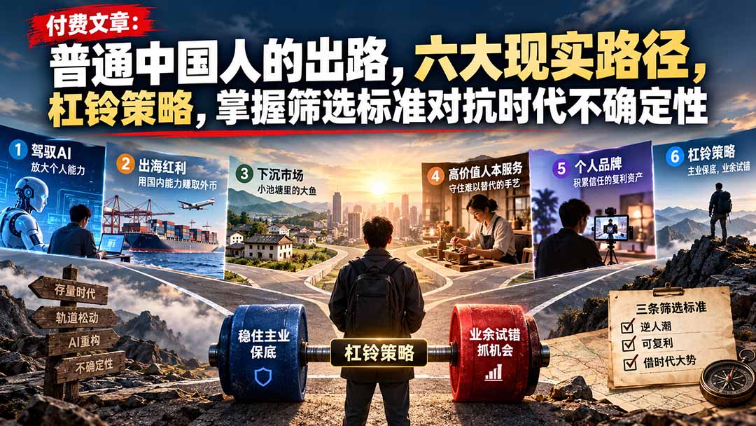 付费文章：普通中国人的出路，六大现实路径，杠铃策略，掌握筛选标准对抗时代不确定性 - 红果网创-红果网创