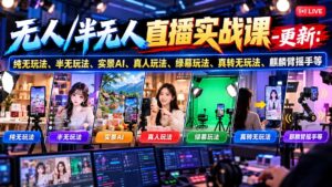 无人/半无人直播实战课-10月20更新：纯无玩法、半无玩法、实景AI、真人玩法、绿幕玩法、真转无玩法、麒麟臂摇手等-红果网创