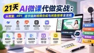21天AI微课代做实战：从教案、PPT、逐字稿到视频合成与闲鱼接单全流程-红果网创
