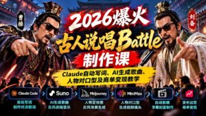2026爆火古人说唱Battle制作课：Claude自动写词、AI生成歌曲、人物对口型及商单变现教学-红果网创
