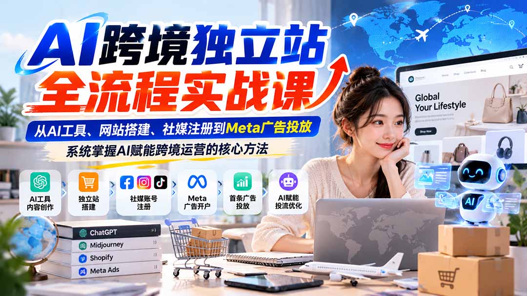 AI跨境独立站全流程实战课：从AI工具、网站搭建、社媒注册到Meta广告投放，系统掌握AI赋能跨境运营的核心方法 - 红果网创-红果网创